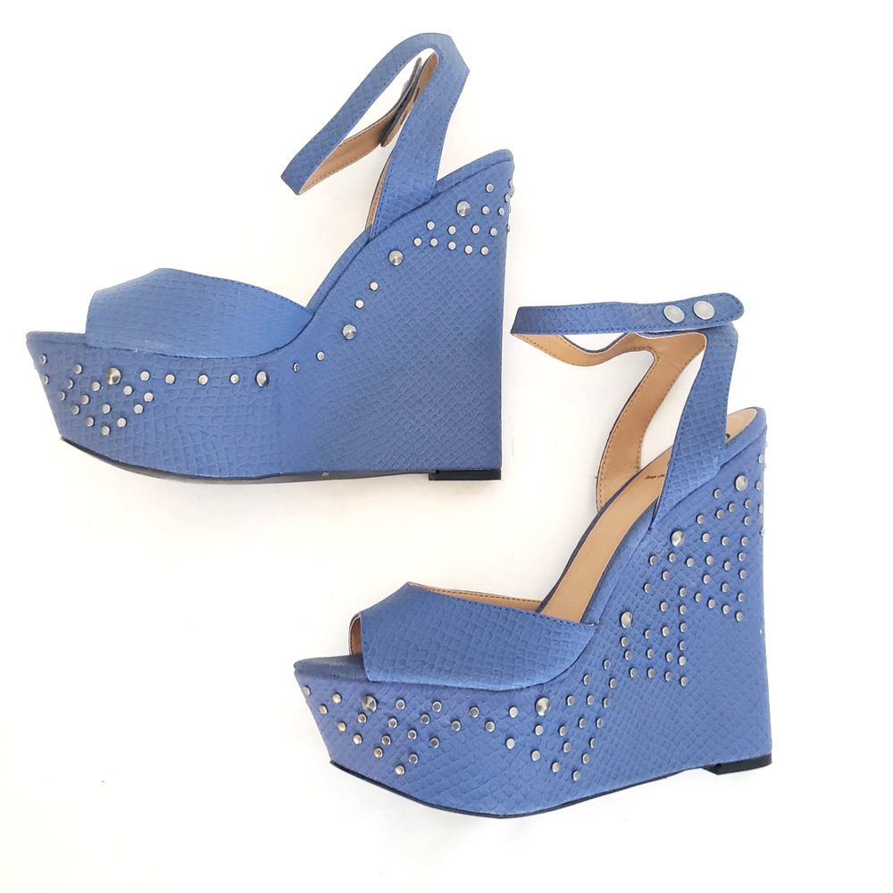Penny Loves Kenny SIZE 10 Blue Stud Platform Felicity Open Toe Sandal Heels FLAW